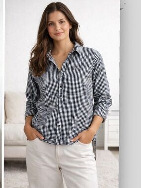 Manor bio cotton womans Weiss shirt 36 black white check gingham academia